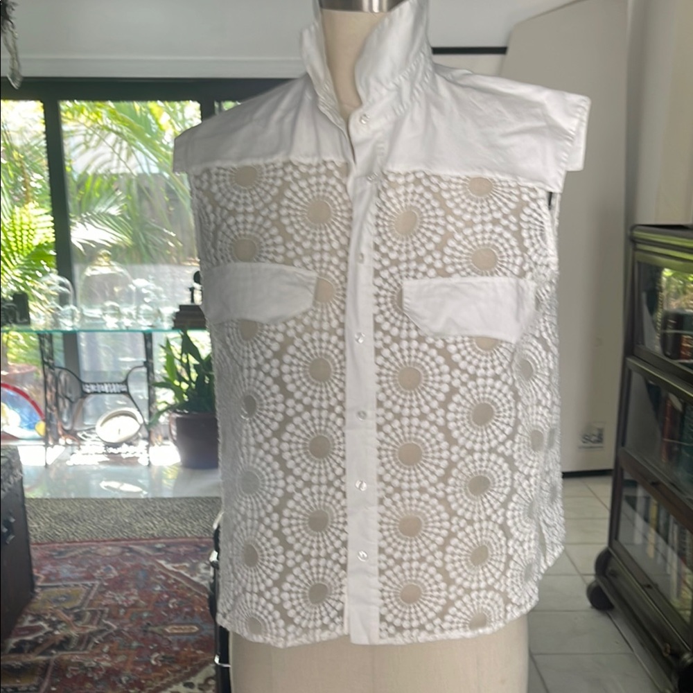 Anne Fontaine White Lace Button Down Shirt
